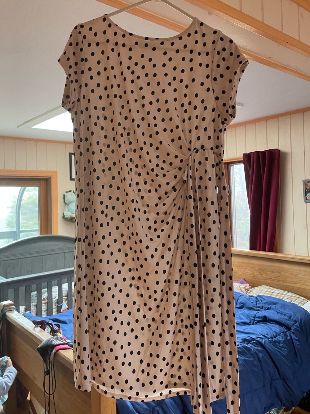 Maternity My Bump Beige Polka Dot Midi Dress with Waist Tie